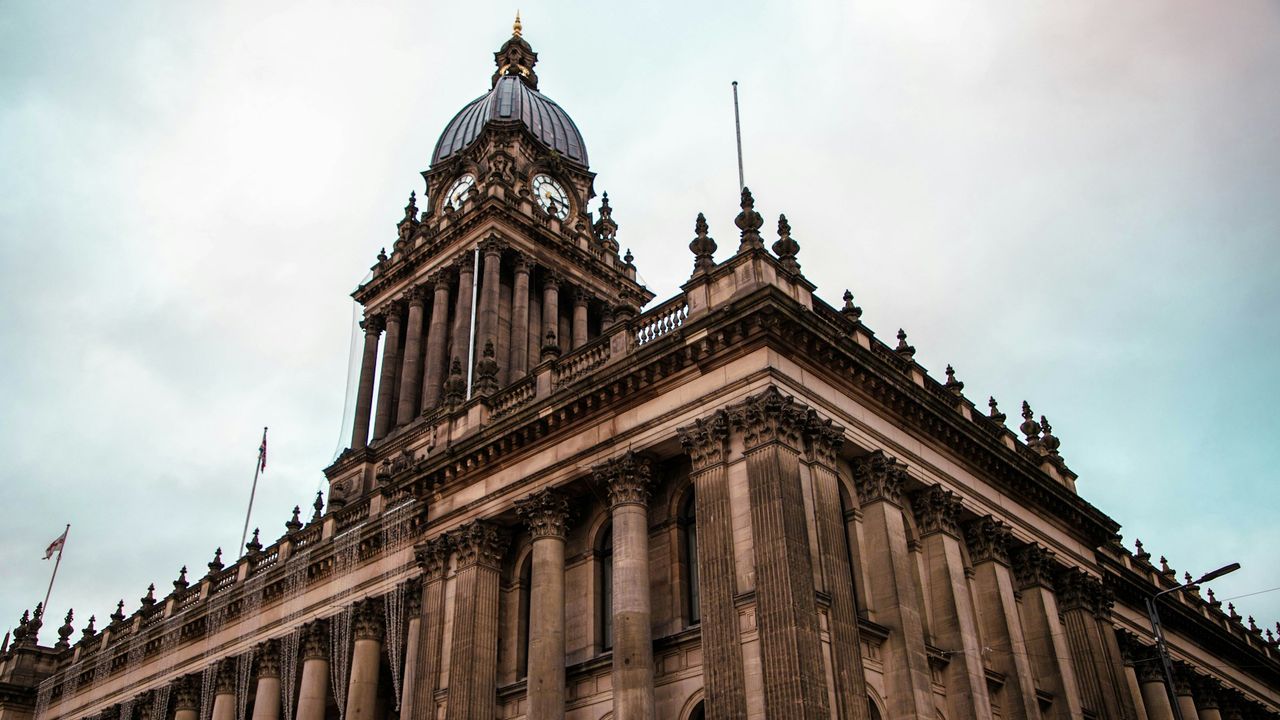 Leeds Civic Hall clock tower and stone facade