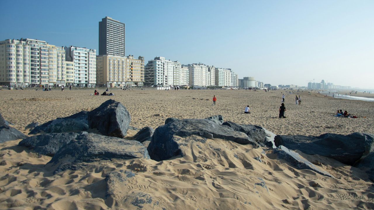 Vue sur la plage et la promenade Albert Ier d'Ostende avec la mer du Nord en arrière-plan