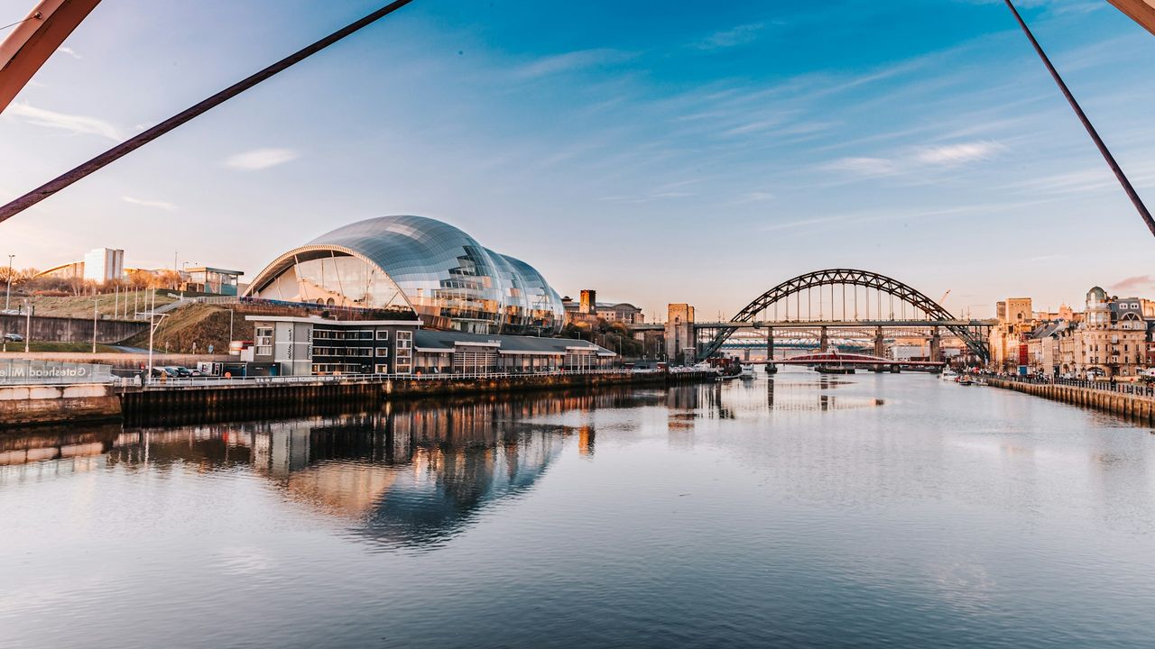 Newcastle Quayside with the Sage Gateshead and Tyne Bridge