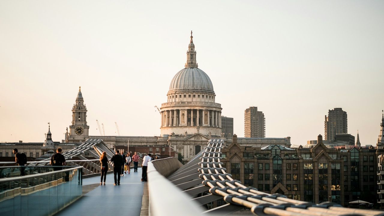 St Paul's Cathedral viewed from the Millennium Bridge in the City of London