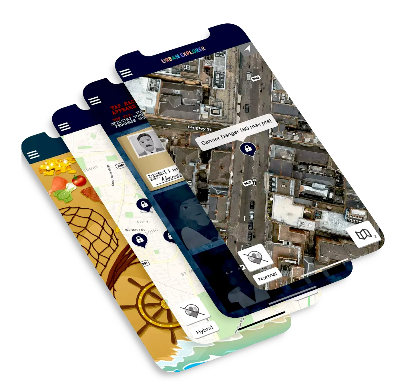 Screenshots showcasing a variety of Wildgoose games within the Mobile Adventures app.
